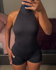 Fitted Halter Neck Tie Sleeveless Backless Bodysuit