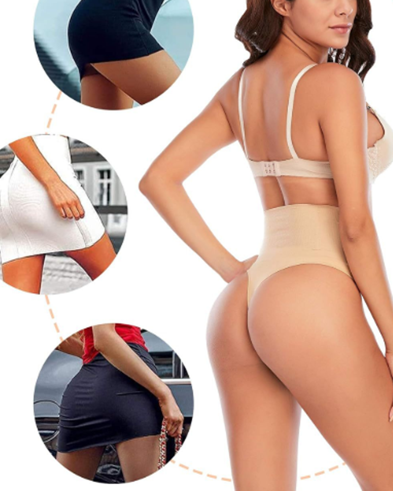 High-Waisted Seamless Thong Underwear With Steel Frame And Hip Lift
