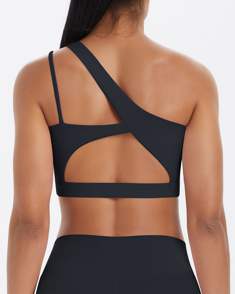 Asymmetrical One-Shoulder Backless Sports Bra