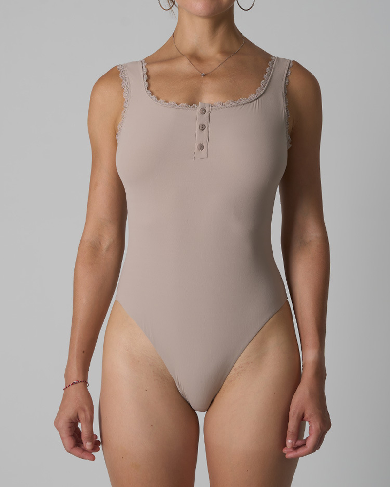 Lace Button Soft Stretch Tummy Control Shaping Bodysuit