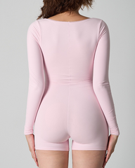Lace Long-Sleeve Fitted Stretchy Square-Neck Bodysuit