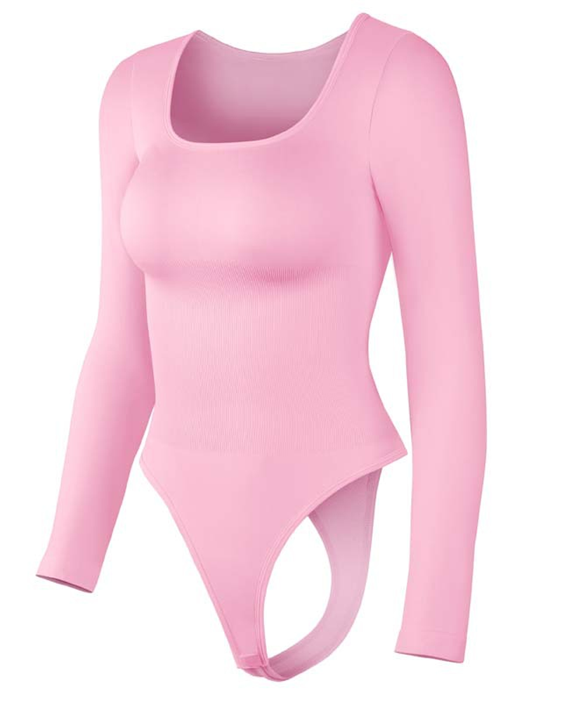Long-Sleeved Square Neck Slim Waist Bodysuit
