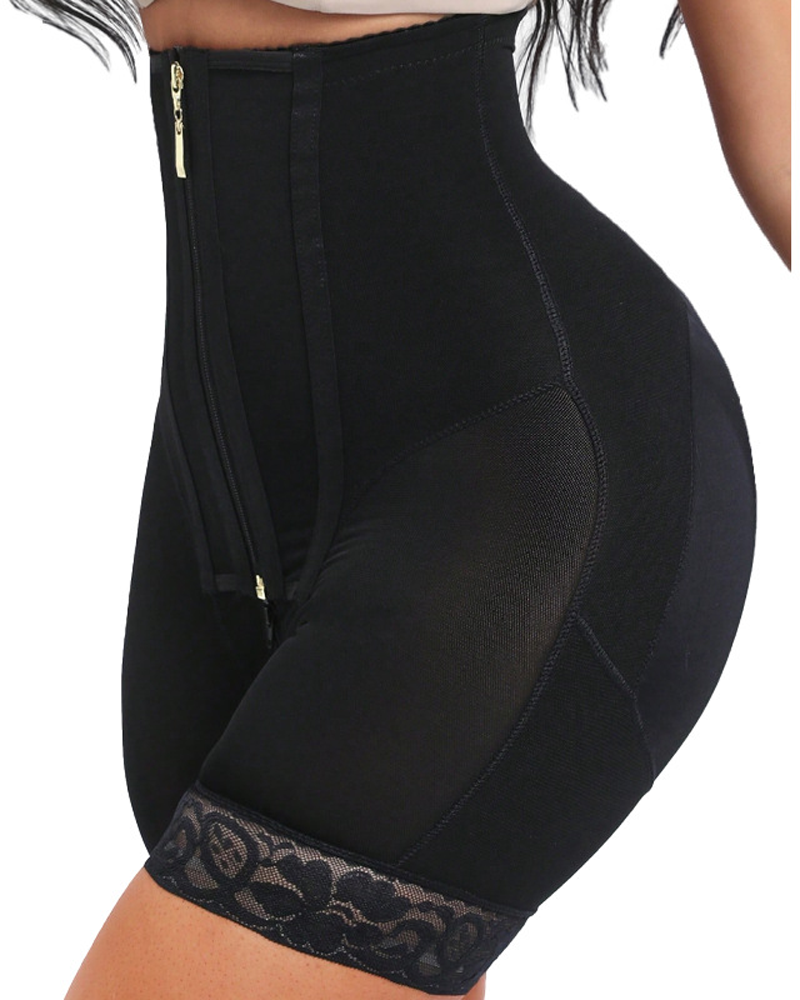 High Waist Zipper Mesh Lace Shapewear Shorts