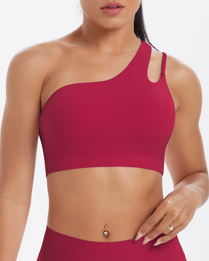 Asymmetrical One-Shoulder Backless Sports Bra