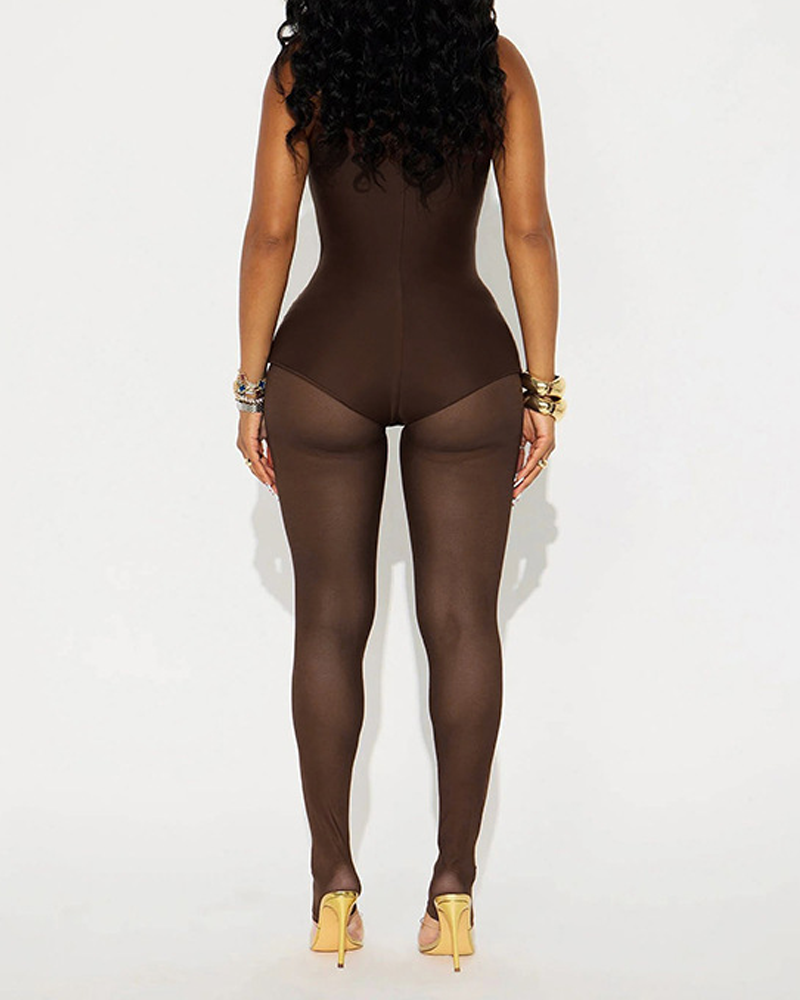 Mesh Panel Sleeveless Bodycon Jumpsuit
