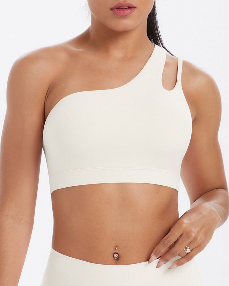 Asymmetrical One-Shoulder Backless Sports Bra