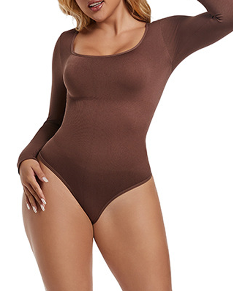 Long-Sleeved Square Neck Slim Waist Bodysuit