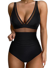 Mesh Panel High Waist Tummy Control One-Piece Swimsuit