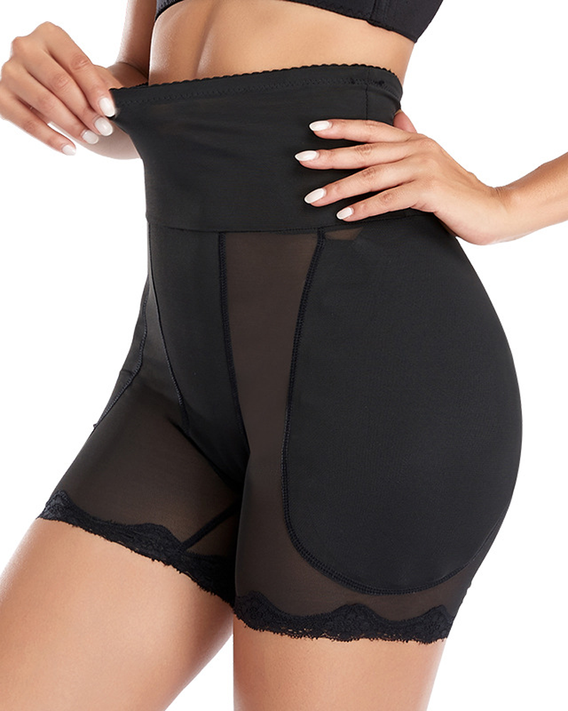 High Waist Mesh Lace Trim Butt Lifter Shapewear Shorts