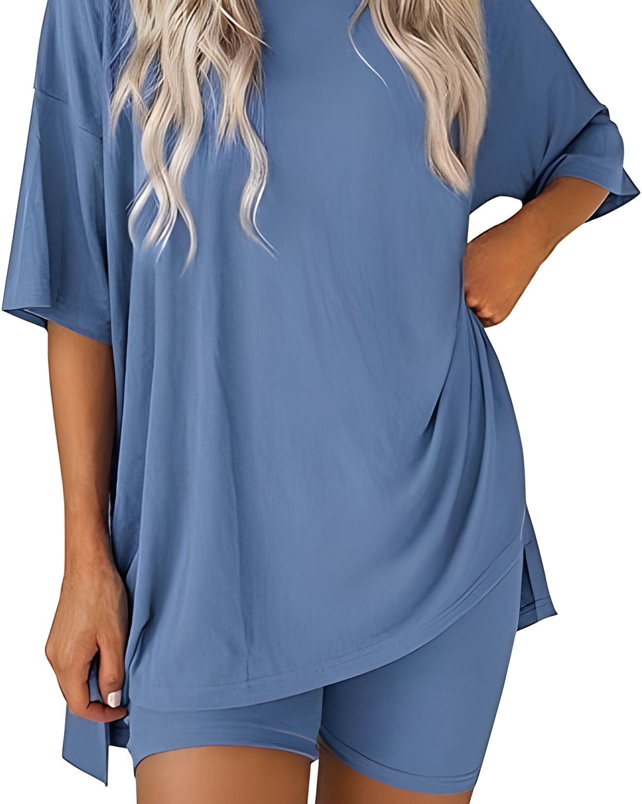 Women's Summer Casual Two-Piece Lounge Set Oversized Split Hem Shirt
