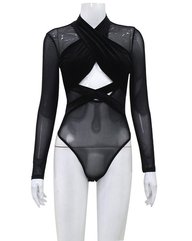 Cross-Cut Tight Long-Sleeved Jumpsuit
