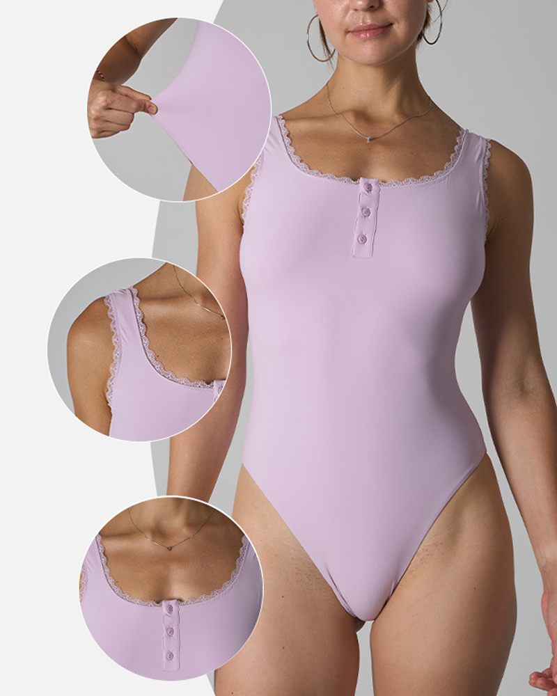 Lace Button Soft Stretch Tummy Control Shaping Bodysuit