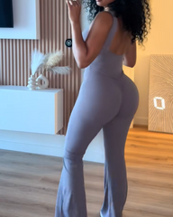 Casual Flared Backless Bodysuit With Hip Lift