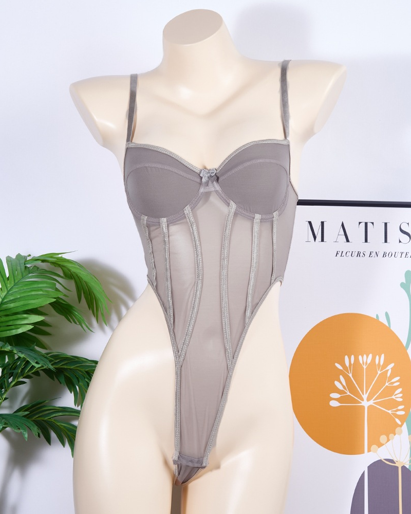 Mesh-Paneled Bodysuit With Underwire