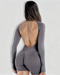 Long Sleeve Open Back Butt Lifting Tight Workout Bodysuit