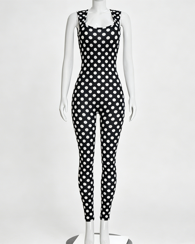 Slim Fit Polka Dot Open Back Sleeveless Bodycon Jumpsuit