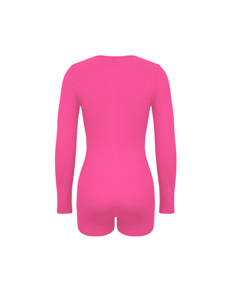 Tight-Fitting Hollowed-Out Round Neck Long-Sleeved Bodysuit