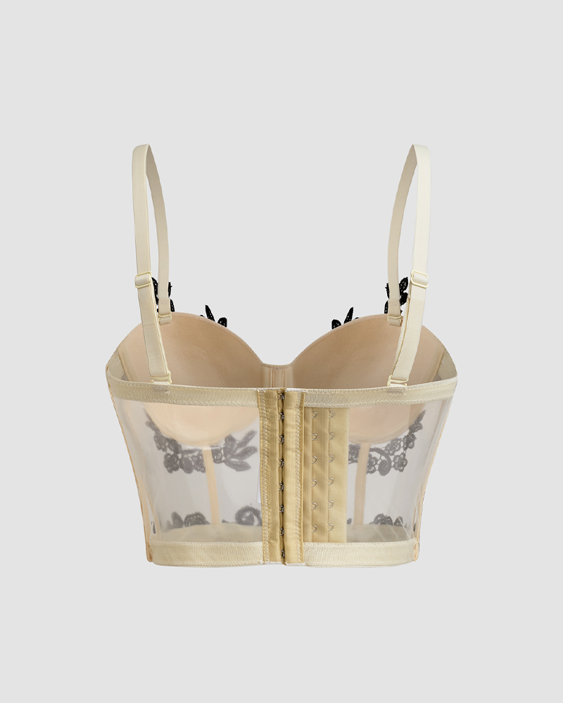 Lace Mesh Embroidered Flower Fishbone Corset