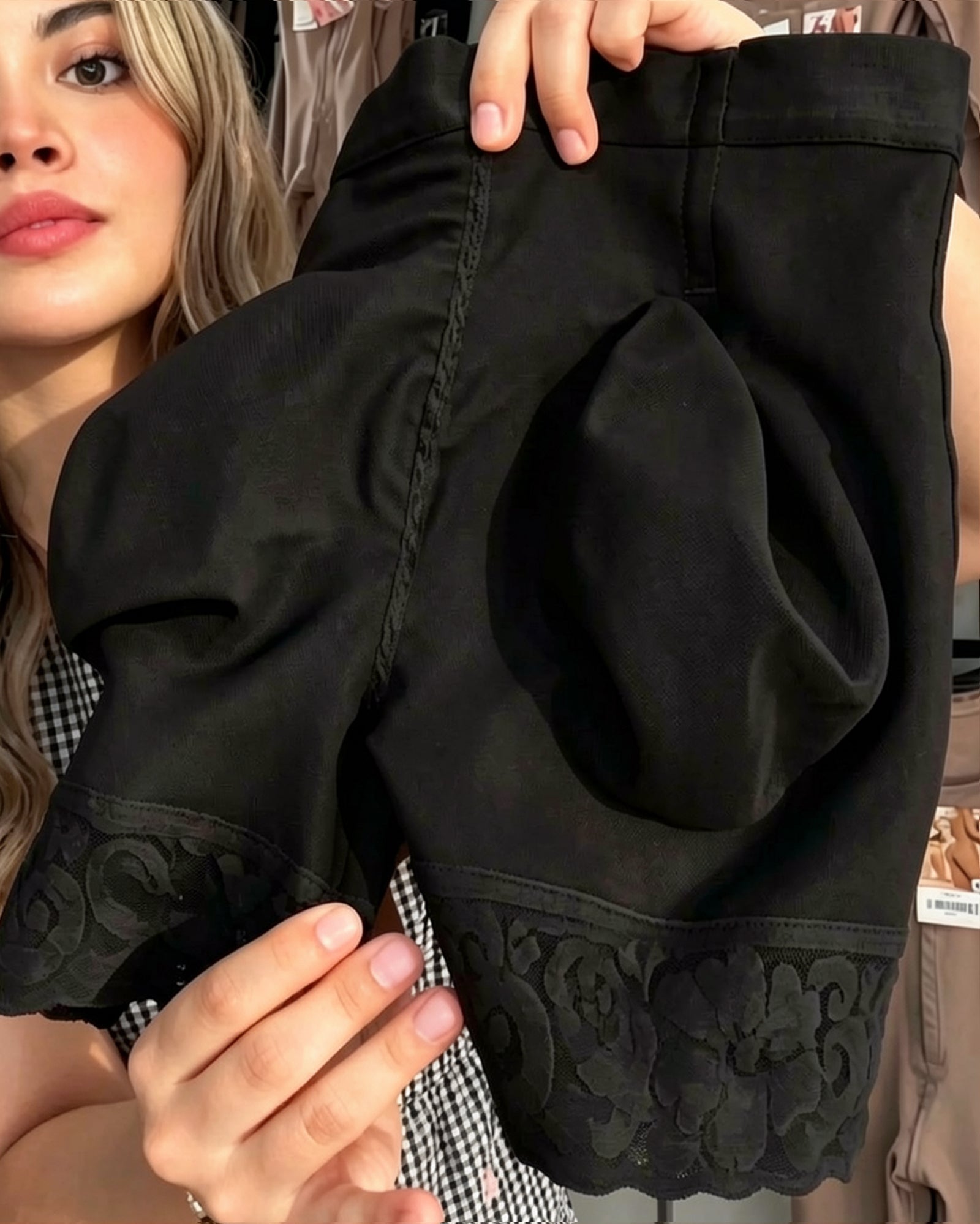High-Waist Butt Lifter Shaping Shorts with Lace Trim