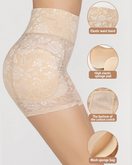 High Waist Lace Padded Butt Lifter Shaping Shorts