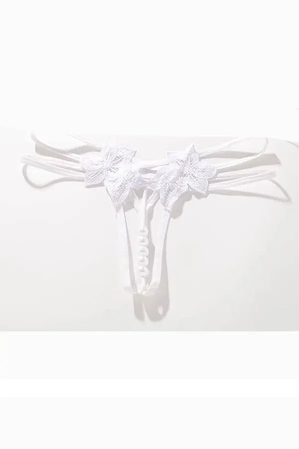 White Open Front Pearl Lace Thong