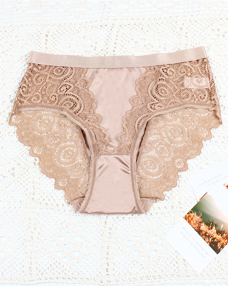 High-Waisted Breathable Color-Blocked Lace Floral Design