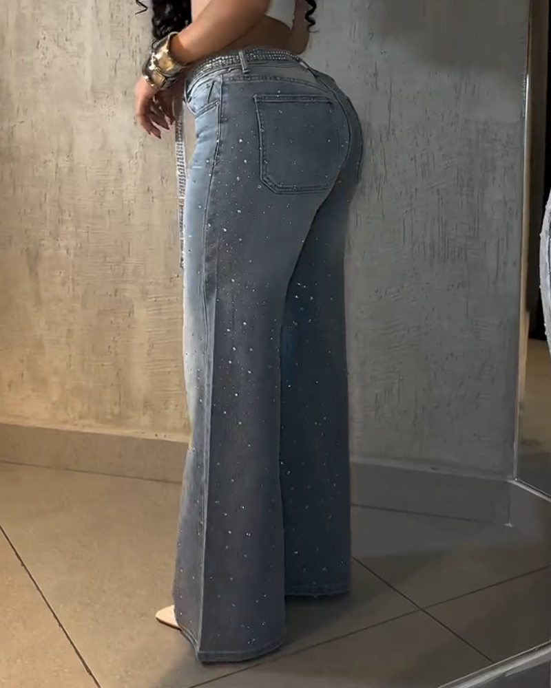 Diamond-Studded Straight-Leg Jeans