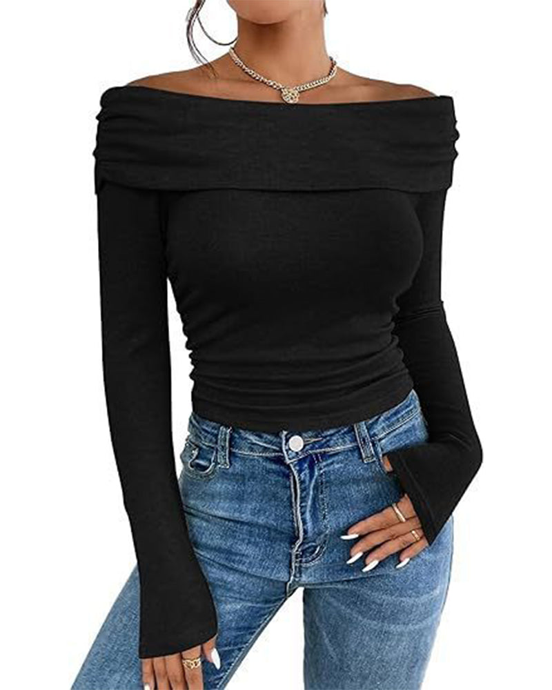 Sexy Off-Shoulder Slim-Fit Long-Sleeved Bottoming Shirt