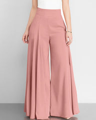 Solid Color High-Waisted Wide-Leg Pants