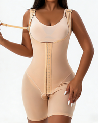 Adjustable Strap Front Closure Open Crotch Shapewear Bodysuit