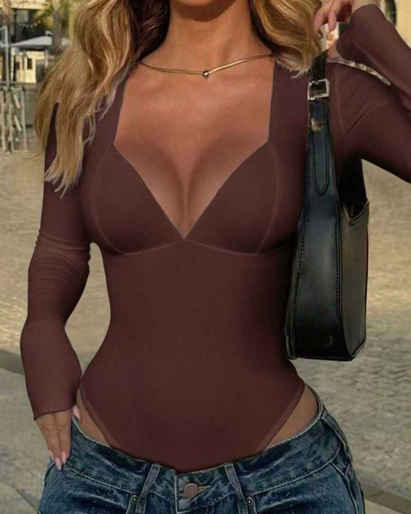 Women's One-Piece V-Neck Long-Sleeved Bodysuit