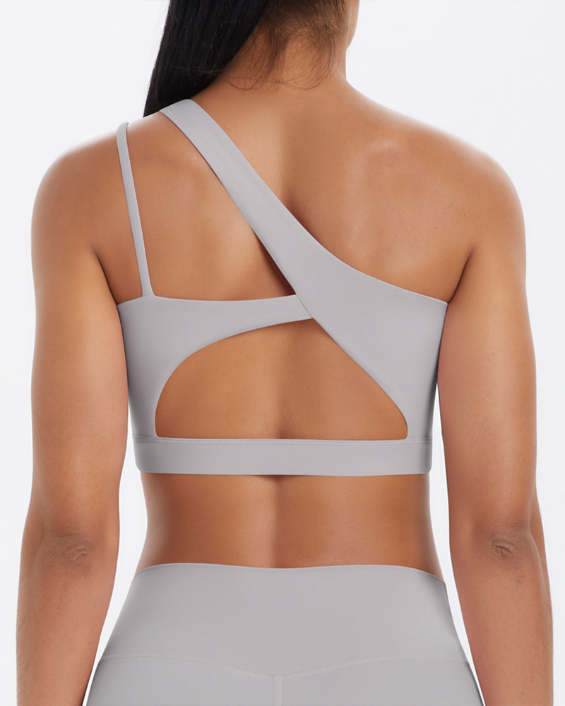Asymmetrical One-Shoulder Backless Sports Bra