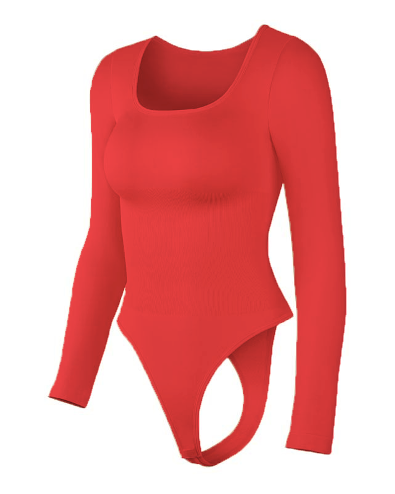 Long-Sleeved Square Neck Slim Waist Bodysuit