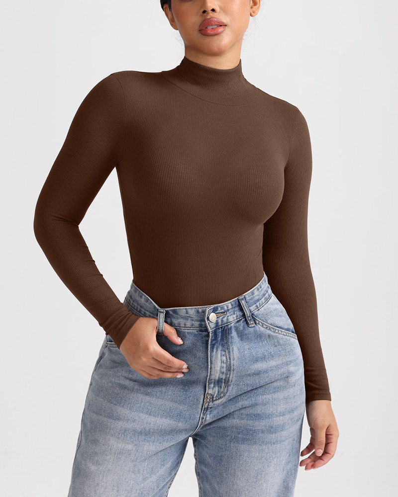 High-Neck Warm Long-Sleeved Shaping Thong Bodysuit