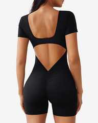 Short-Sleeved Quick-Drying Square-Neck Backless Tight-Fitting Hip-Lifting Bodysuit