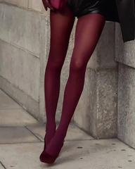 Retro-Elegant Burgundy Semi-Transparent Pantyhose