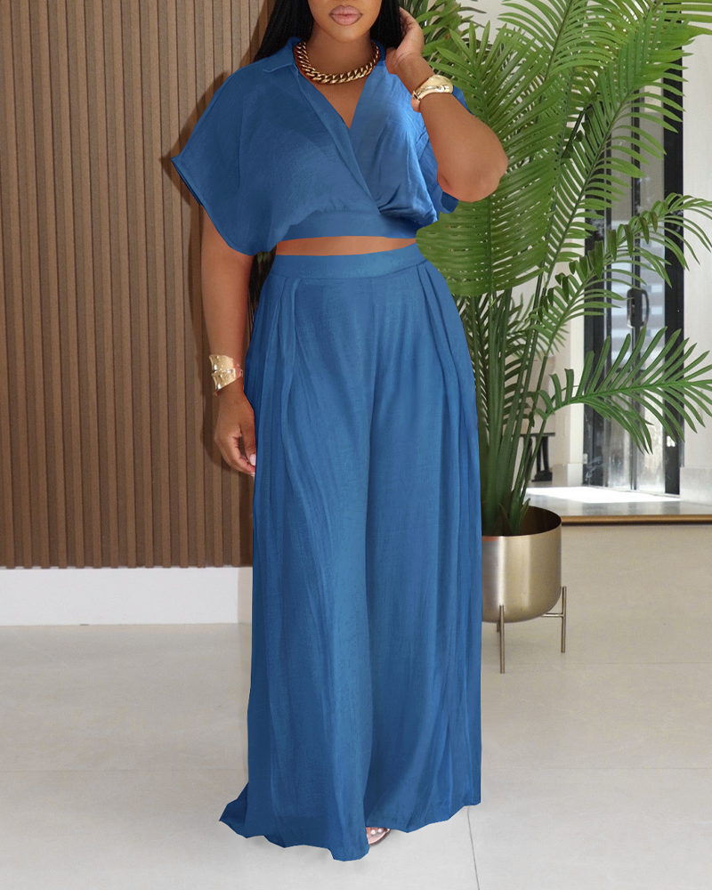 Casual Vacation Crop Top & Wide Leg Pants Set
