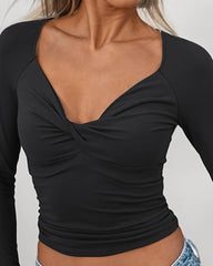 Twist Front Long Sleeve T-Shirt Slim Fit Top
