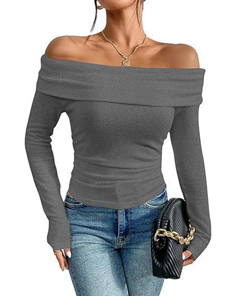 Sexy Off-Shoulder Slim-Fit Long-Sleeved Bottoming Shirt
