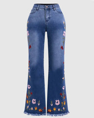 High-Elastic Embroidered Flared Jeans