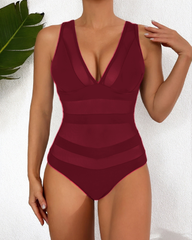Mesh Panel Deep V Neck Bodysuit