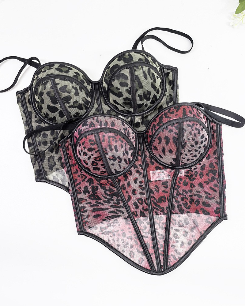 Leopard Print Mesh Corset Bralette