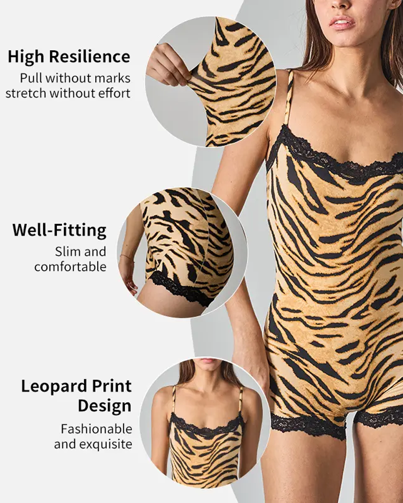 Leopard Print Lace Bodycon Jumpsuit