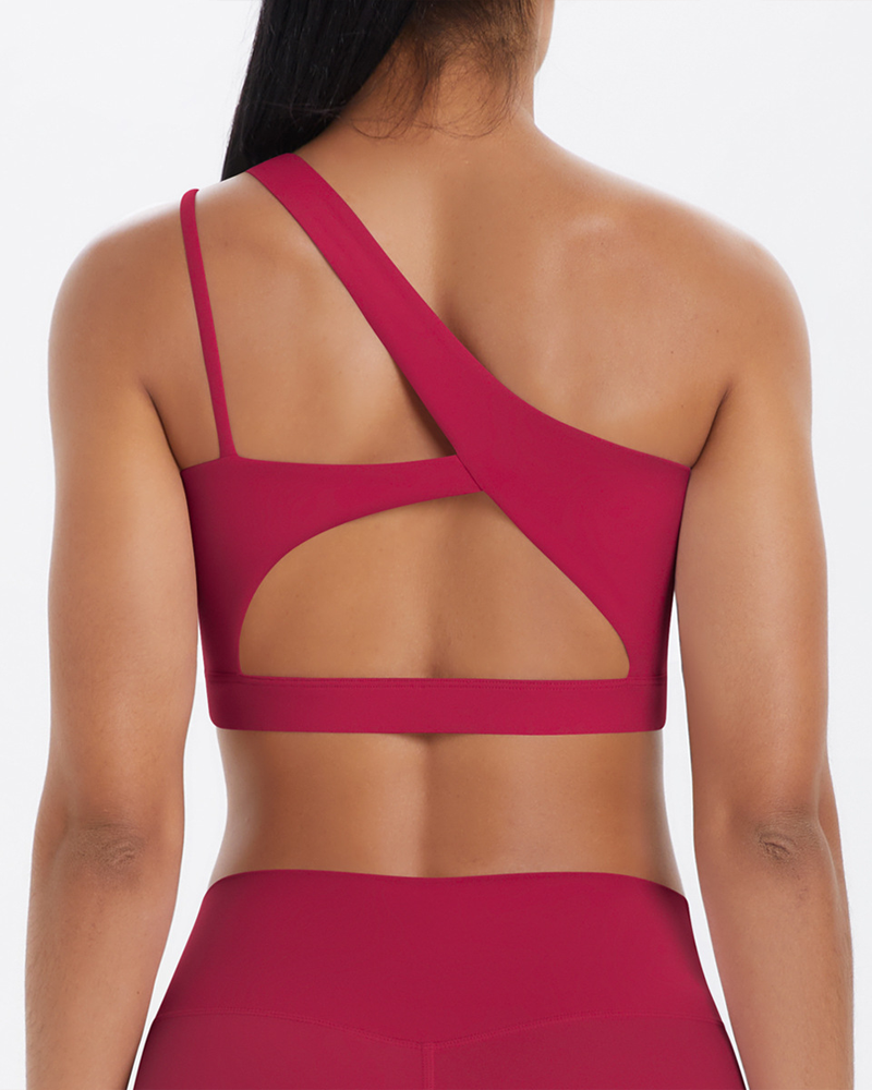Asymmetrical One-Shoulder Backless Sports Bra