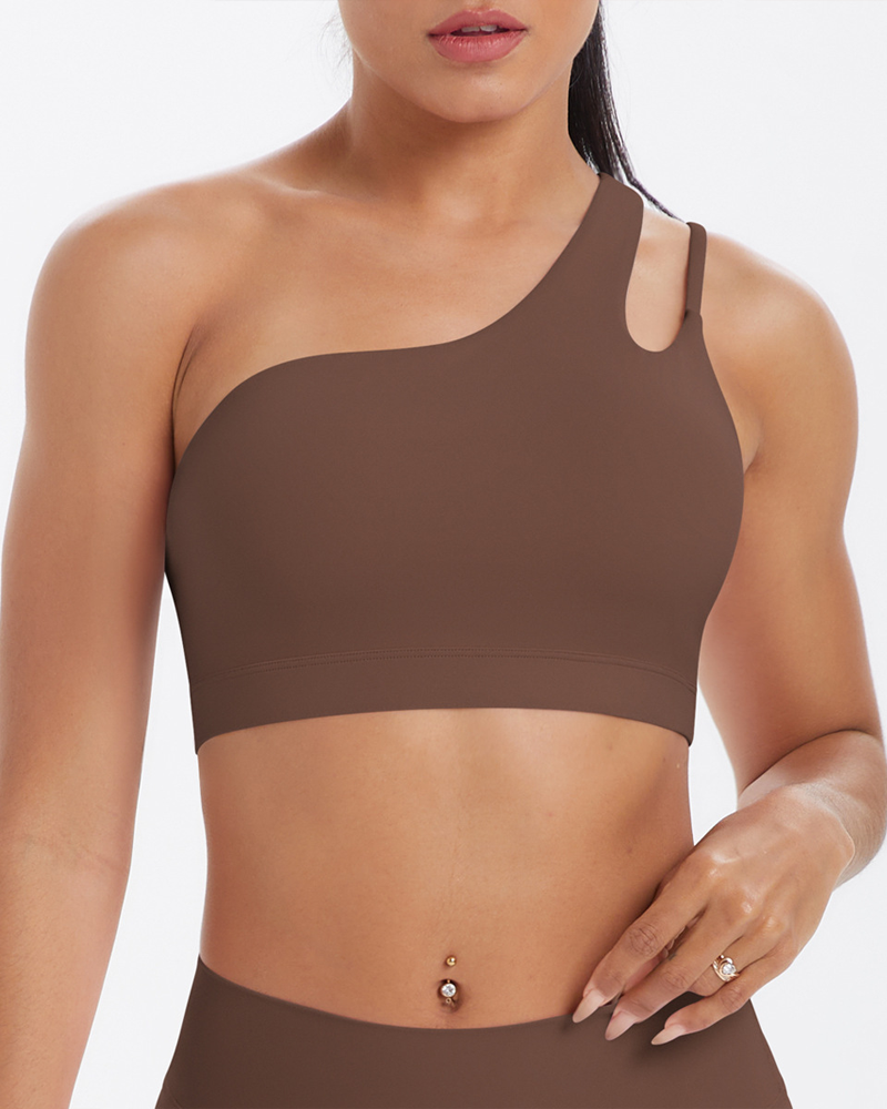 Asymmetrical One-Shoulder Backless Sports Bra