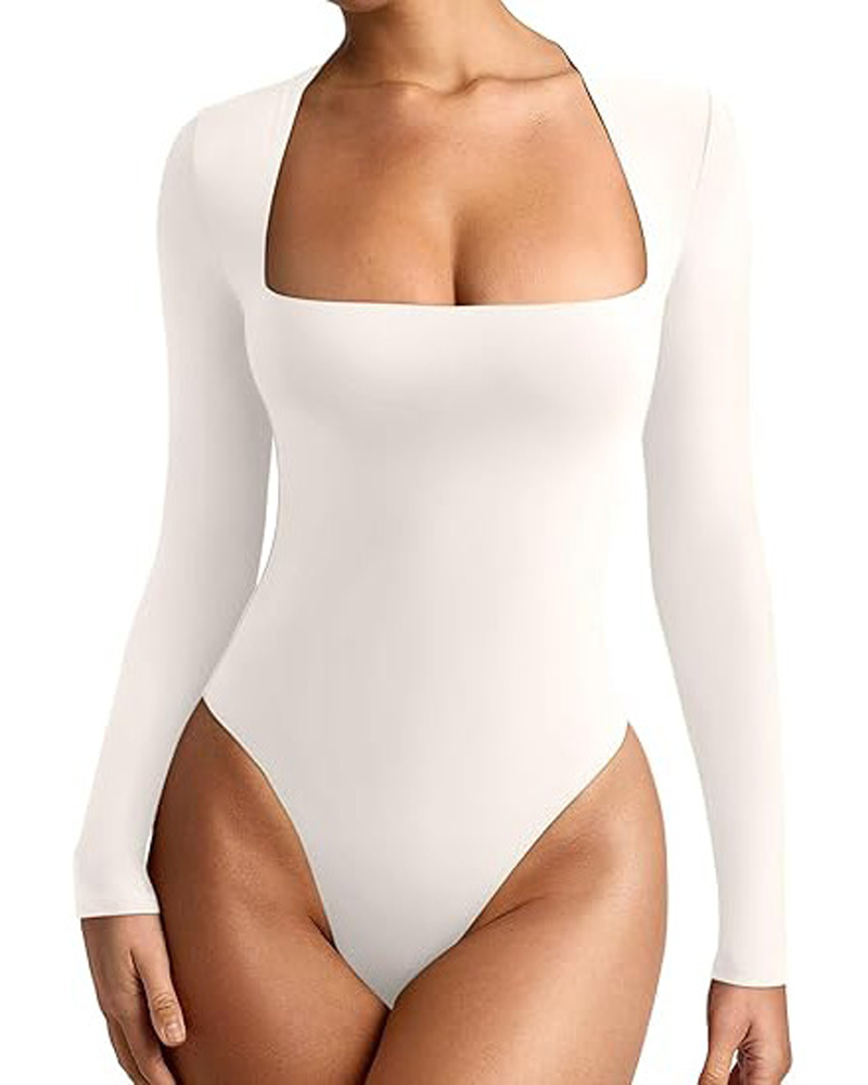 Nude-Feel Seamless Square Neck Long-Sleeved Bodysuit