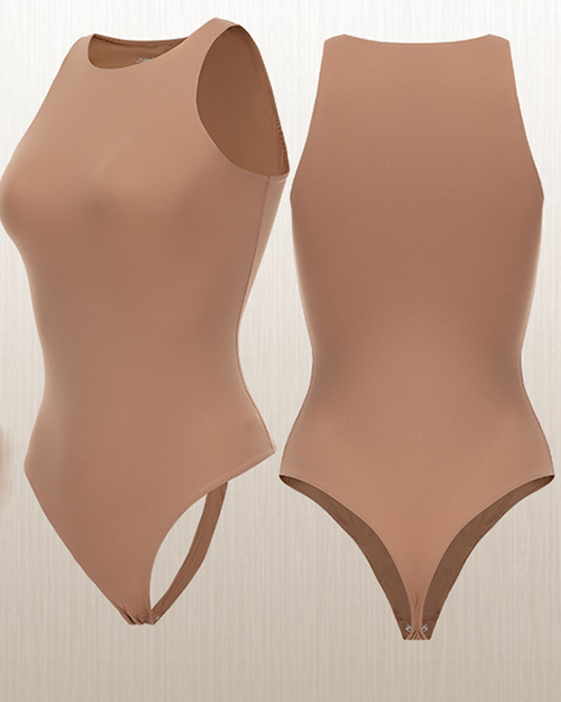 Sleeveless Crew Neck One-Piece Shapewear