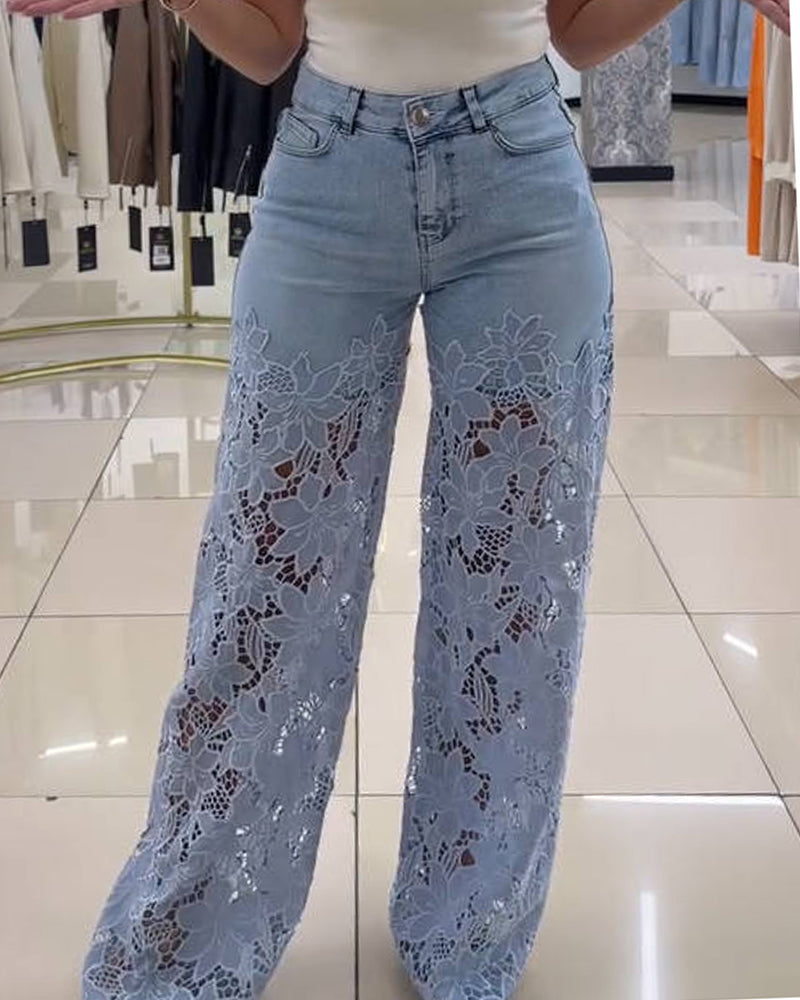 Laced Baby Blue Jeans