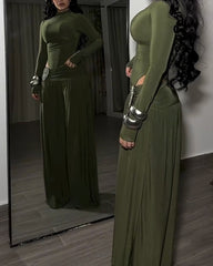 Women's Long-Sleeved Wide-Leg Slim Fit Two-Piece Set