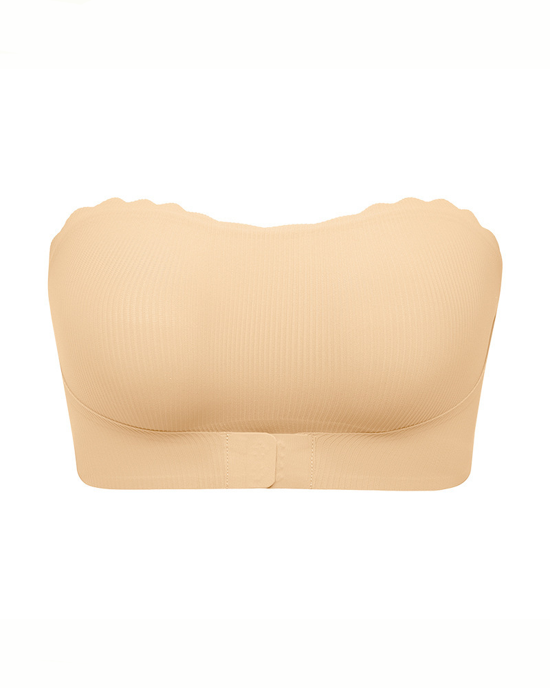 Seamless Wireless Scallop Edge Strapless Front Closure Bra